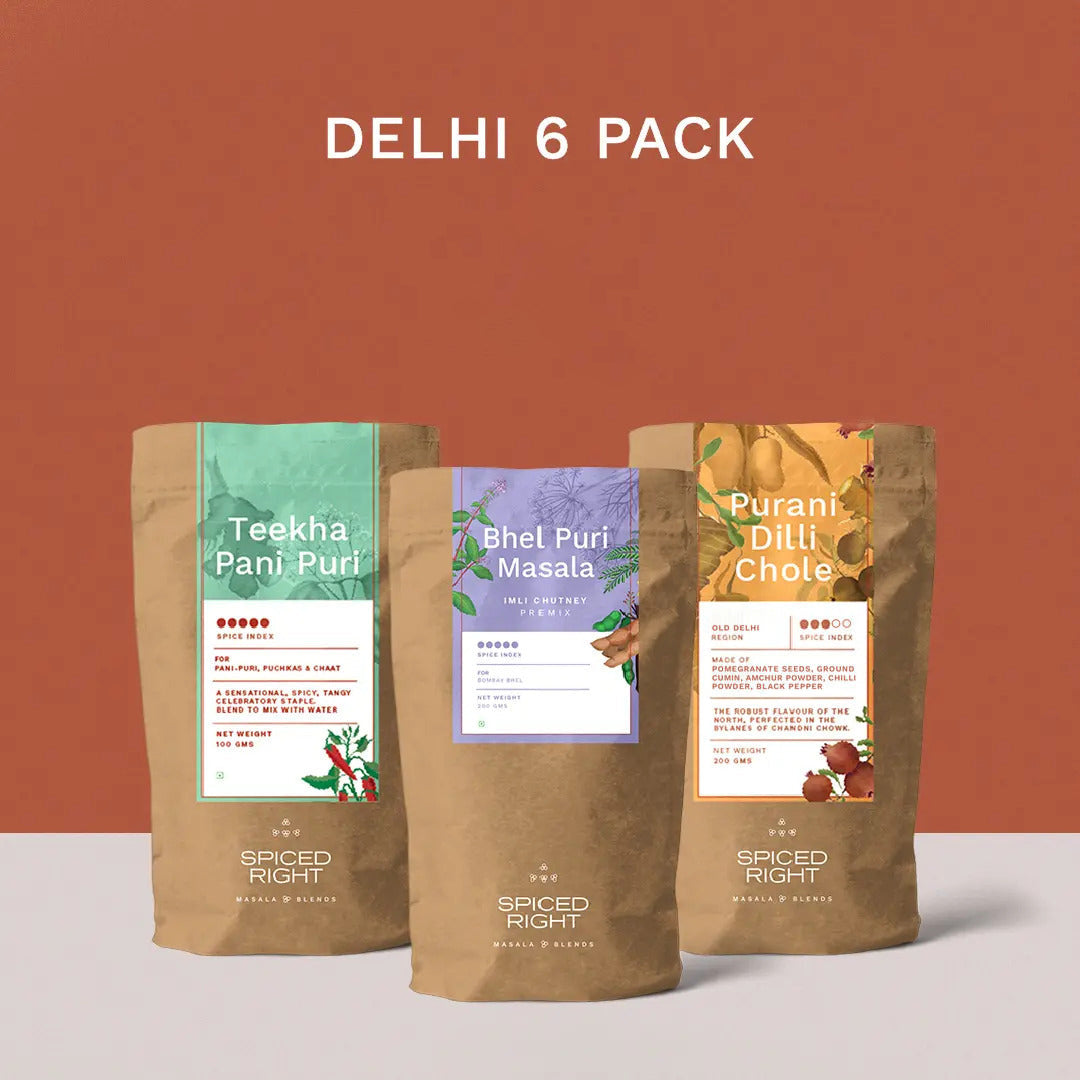 Delhi 6 combo: Teekha Pani Puri, Bhel Puri and Purani Dilli Chole pouches
