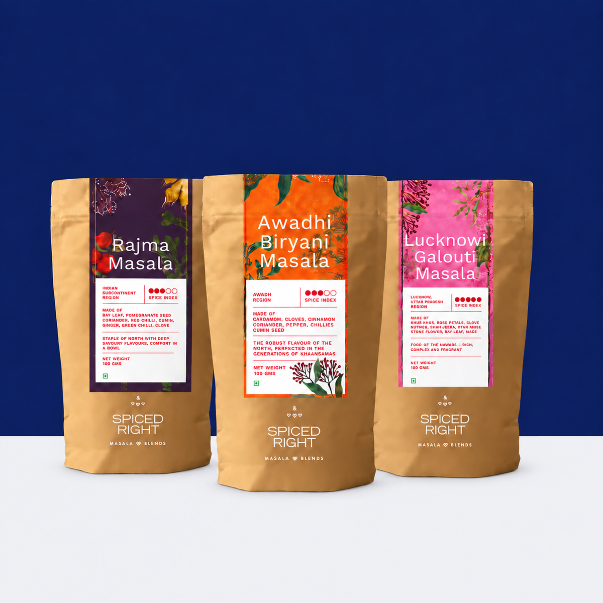 Nawabi Dinner Trio: Awadhi Biryani, Rajma and Lucknowi Galauti Kebab masala pouches